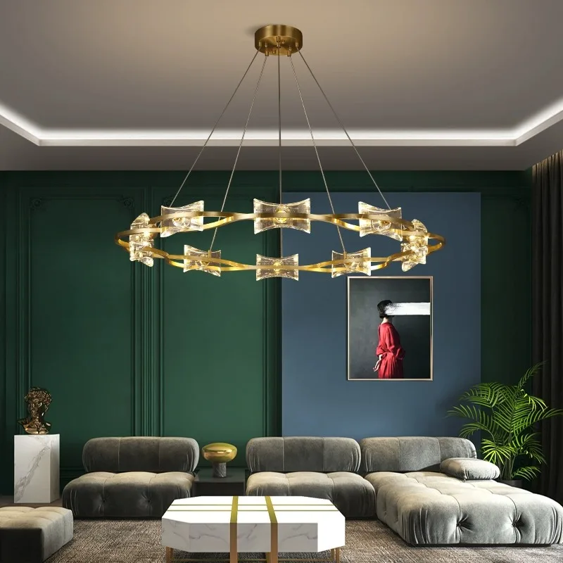 

AiPaiTe All copper minimalist crystal chandelier modern north bedroom living room dining room chandelier