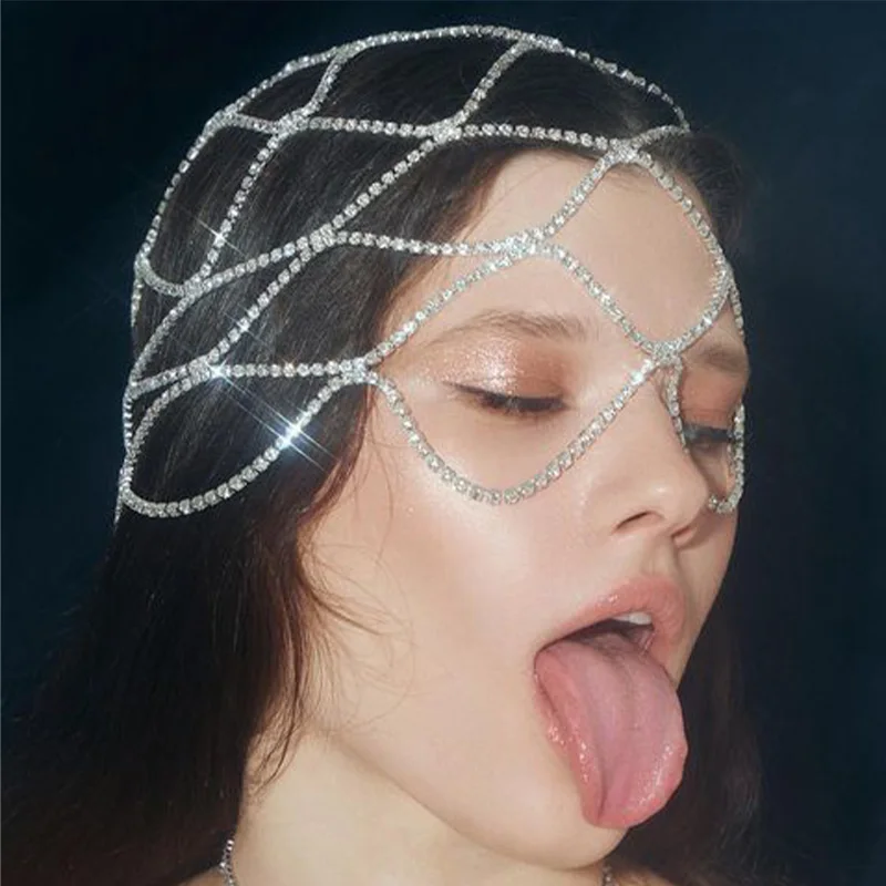

Stonefans Full Rhinestones Head Chain Mesh Multi Layers Cap Jewelry For Wedding Crystal Bridal Headpiece Hollow Hair Accessories