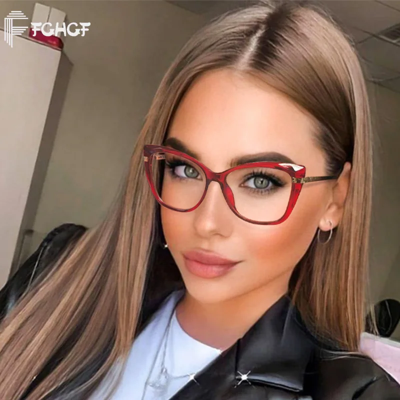 

FGHGF Retro Spring Hinge Cat Eye TR90 Metal Women Glasses Frame Clear Anti Blue Light Eyewear Men Optical Frame