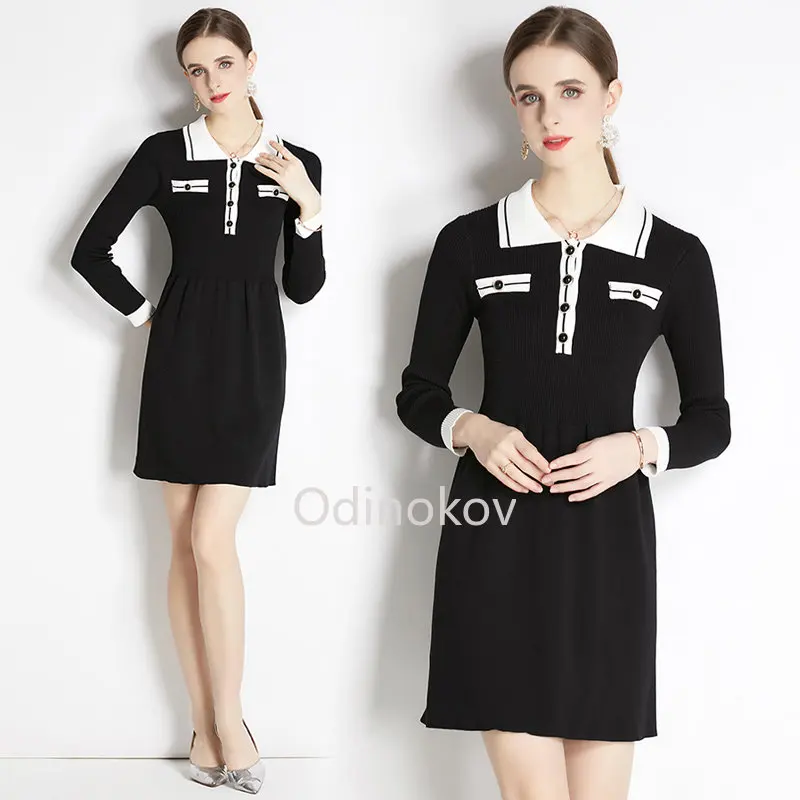 

Autumn Winter A-Line Sweater Dress for Women Elegant Knitted Dresses Female Slim Midi Robe Knitting Women's Clothing