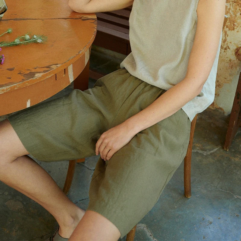 Льняные Женские шорты Летние повседневные велосипедные для бега женские с