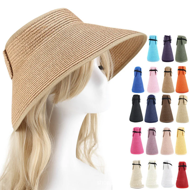 

Summer women large brim Sunscreen empty straw hat female sunshade visor beach cap