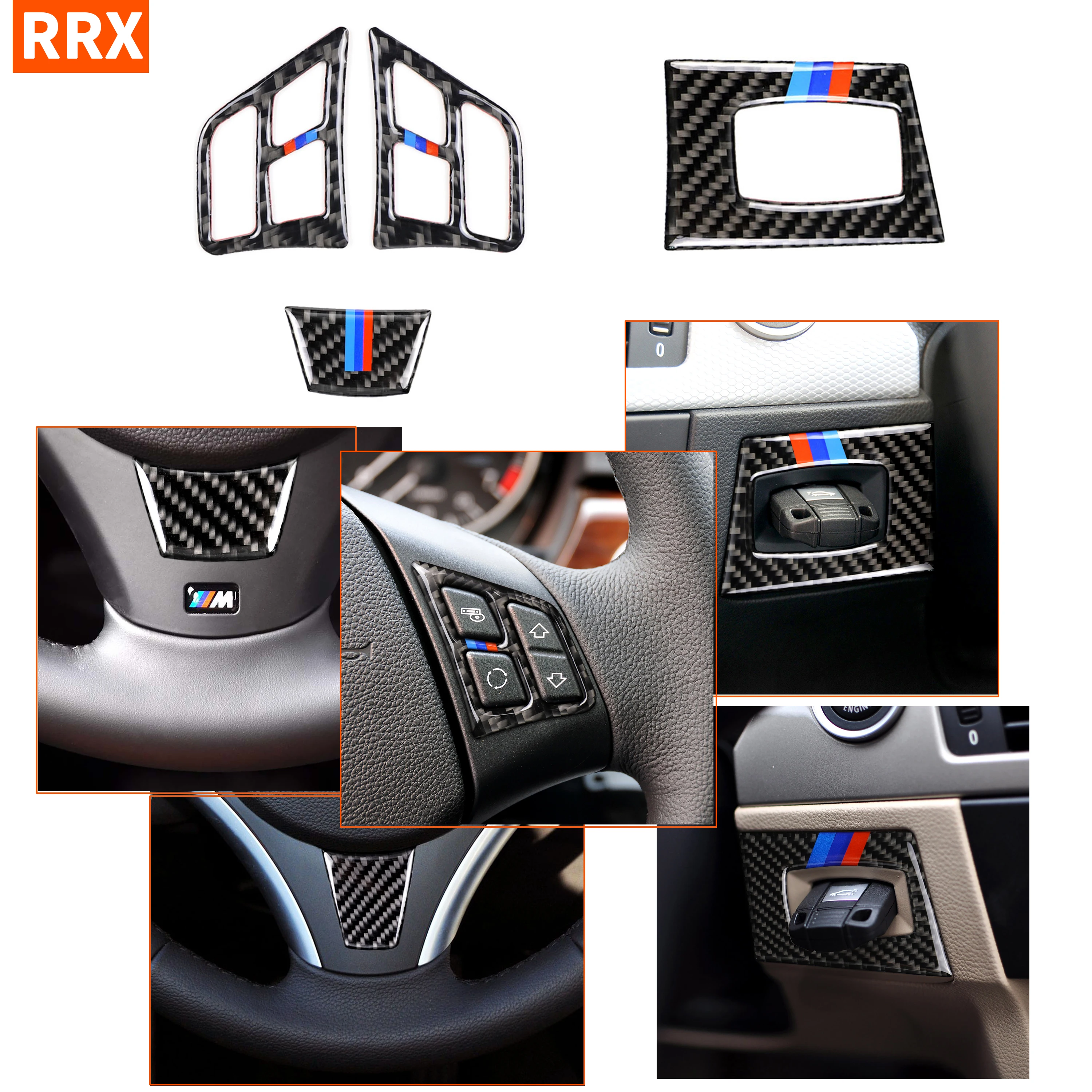 

Углеродная Кнопка рулевого колеса для BMW 3 серии E90 2005-2012, крышка рамы, наклейка на отверстие зажигания двигателя, автомобильные аксессуары