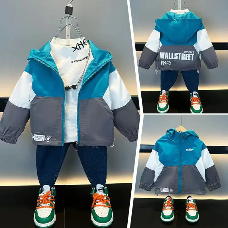 

Kids Boys Outerwear Spring And Autumn 2023 New Fashionable Baby Color Matching Jacket Top Childrens Color Matching Coat