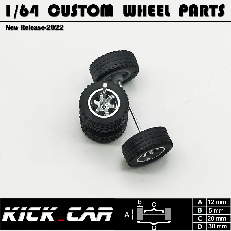 1/64 Rubber Tires & Diecast Car Wheels for 1:64 For Miniature Large Sedan  Off-Road Dedicated to Pickup Trucks