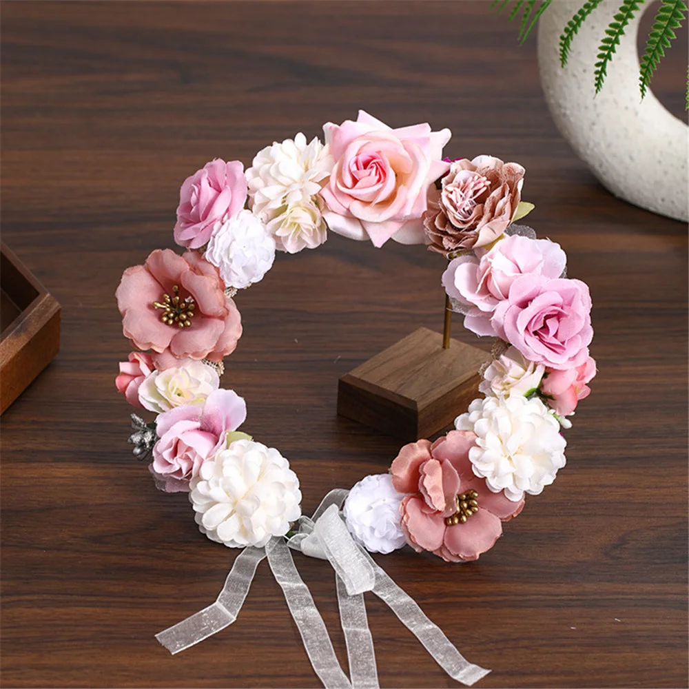 

Artificial Flower Wreath Bride Women Flower Crown Hair Band Wedding Floral Headband Garland Hair Accessorie Photography Props