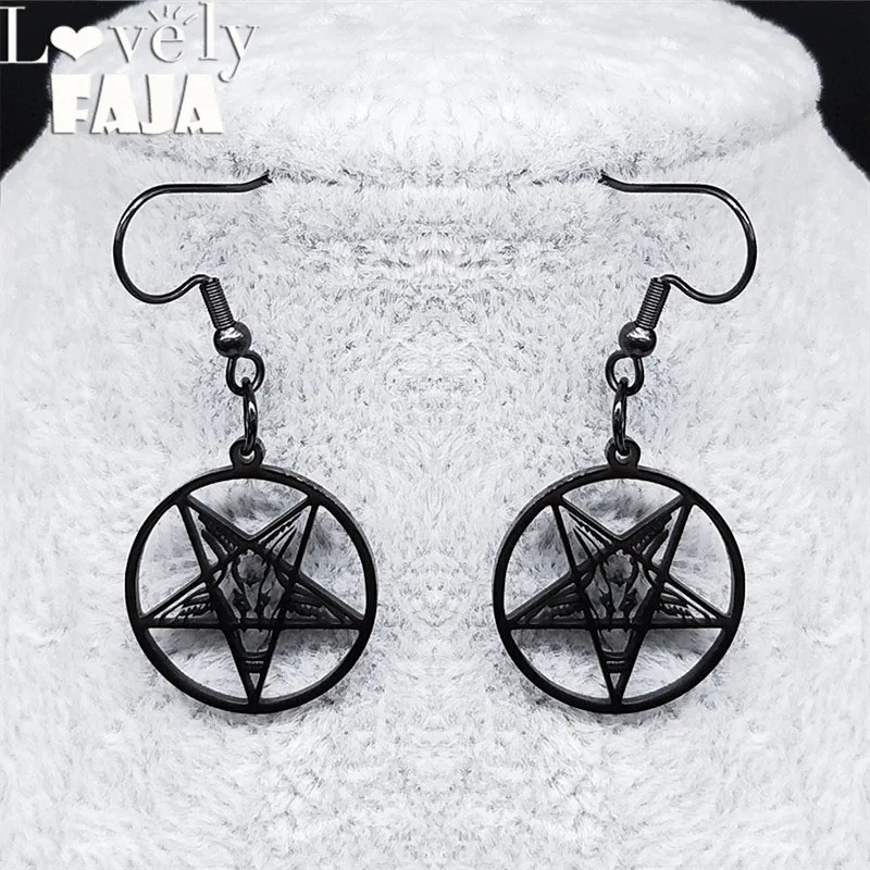 

Satan Inverted Pentagram Sheep Head Stainless Steel Earrings Women Black Color Dangle Earrings Jewelry boucle d’oreille EXS03