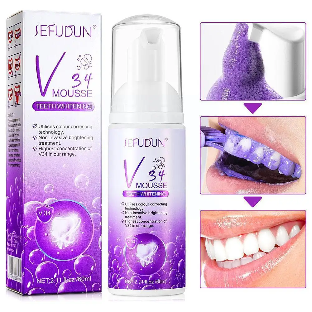 

V34 Purple Tooth Cleaning Mousse Whitening Anti Sensitivity Refreshing Plaque Smoke Oral Stains Toothpaste Removing Gentle H3U9