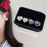temperament earrings for women korean style heart shell fragments elegant vintage lady stud earrings shinning ear clips
