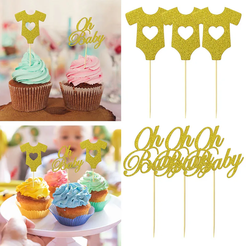 

18pcs Gold Oh Baby Cupcake Toppers 1st Happy Birthday Decorations Cake Topper Boy Girl Baby Shower Party Dessert Baking Supplies