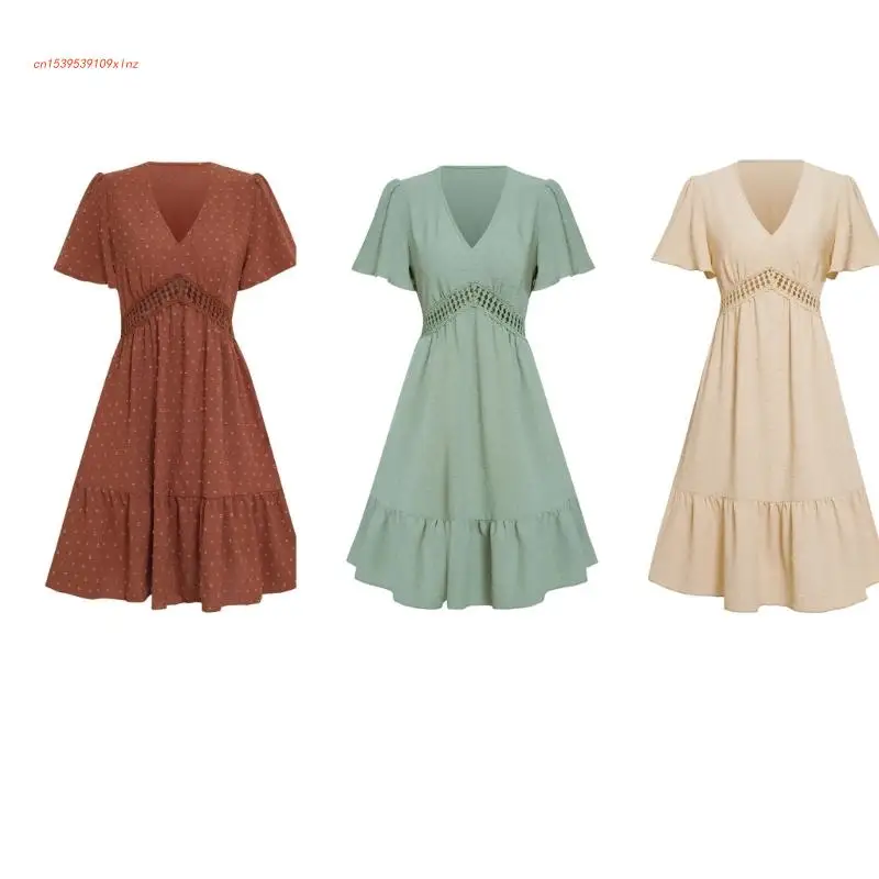 

Женское платье-миди с коротким рукавом и V-образным вырезом