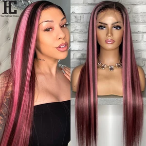 Pink Brown Highlight Lace Front Human Hair Wig For Women Red Piano Blue Straight 13x4 Lace Frontal W