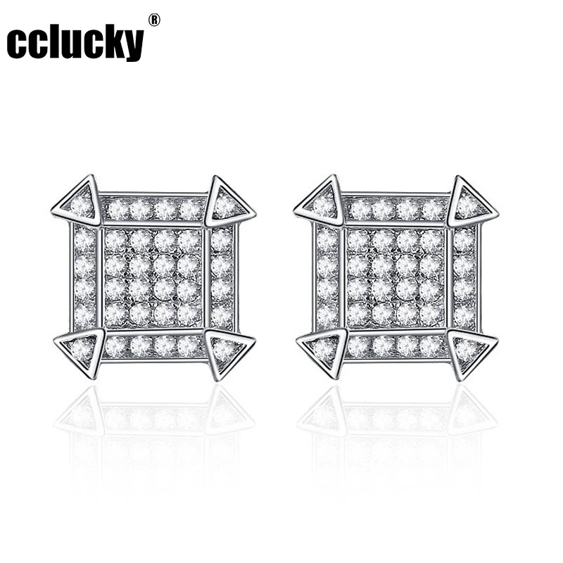 

Square earrings S925 sterling silver, diamond earrings new summer European and n hip-hop style, jewelry