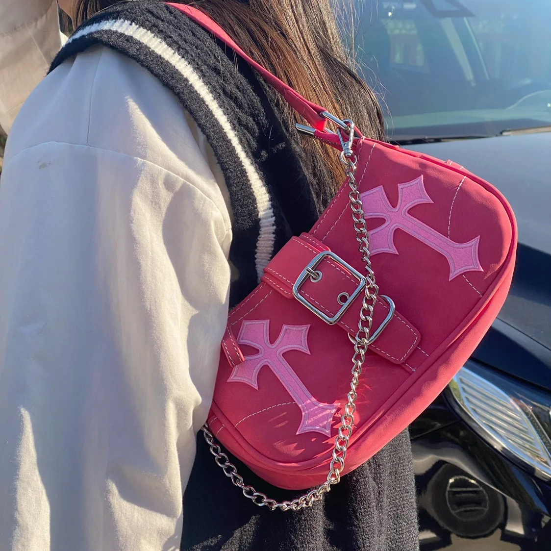 

Y2K Милая крутая женская сумка на плечо, модные женские розовые сумки через плечо, ретро женский клатч на цепочке, сумка-тоут, сумочки