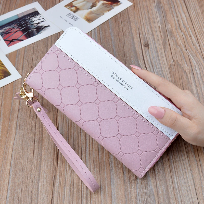 

Patchwork PU Letter Zipper Long Card Holder Purse bolsa feminina Fashion Designer Money Wrist Wallet Women wallet chain pokemon