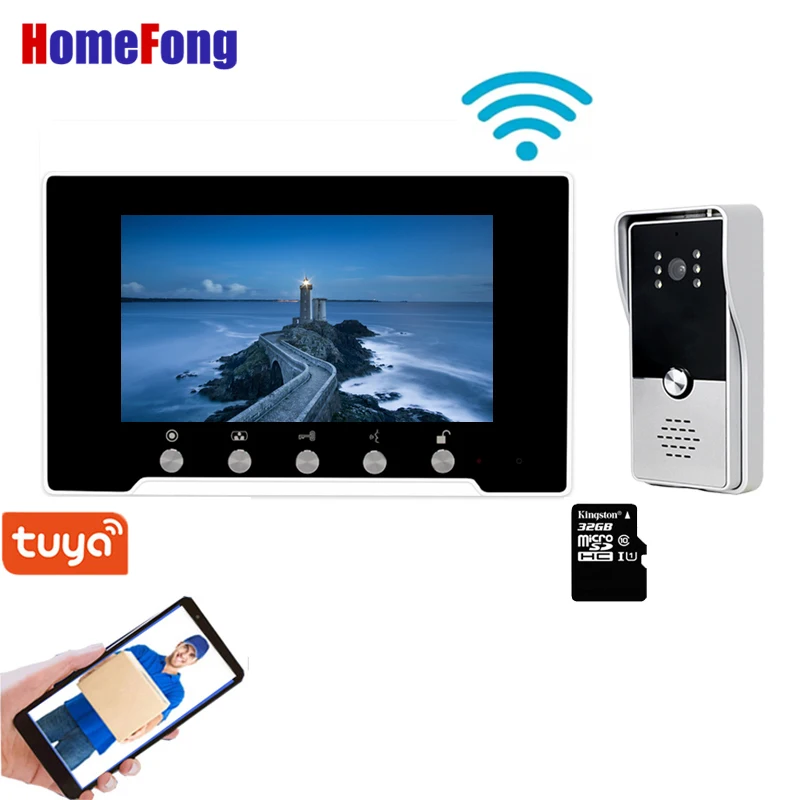 

HomeFong WiFi Video Door Phone Intercom Doorbell Camera 1080P Tuya Smart System Unlock IP65 Rainproof Night Vision Record