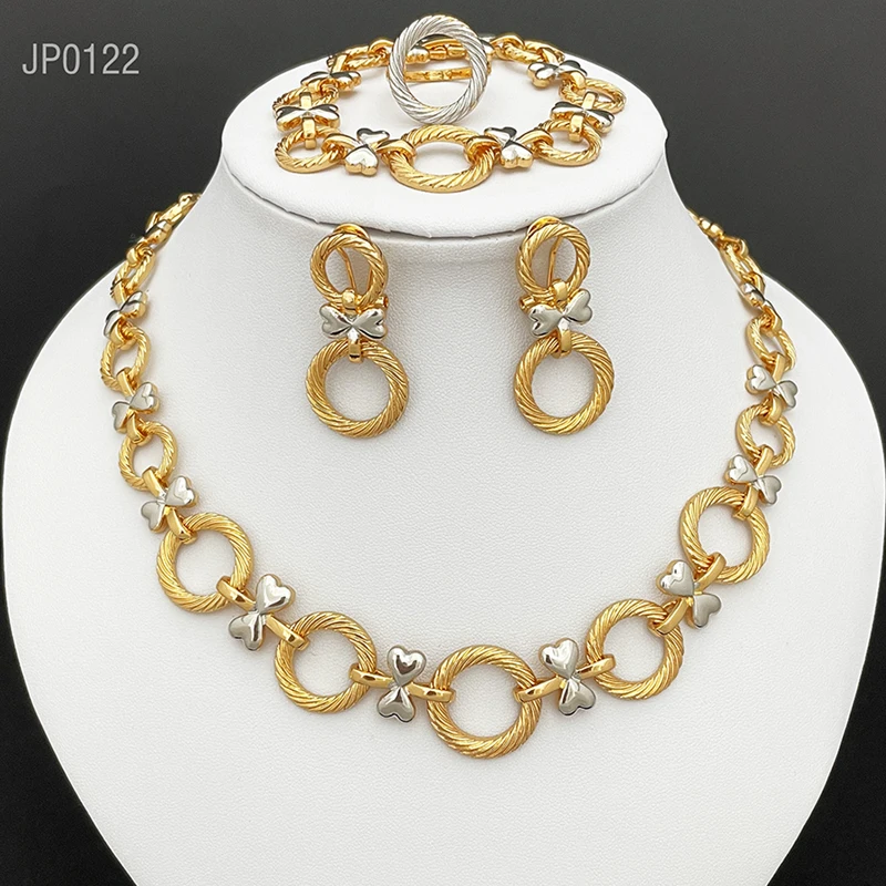 

Fashion Jewelry Sets For Women Gold Color Necklace And Earrings Set conjunto de joyas italianas chapadas en oro