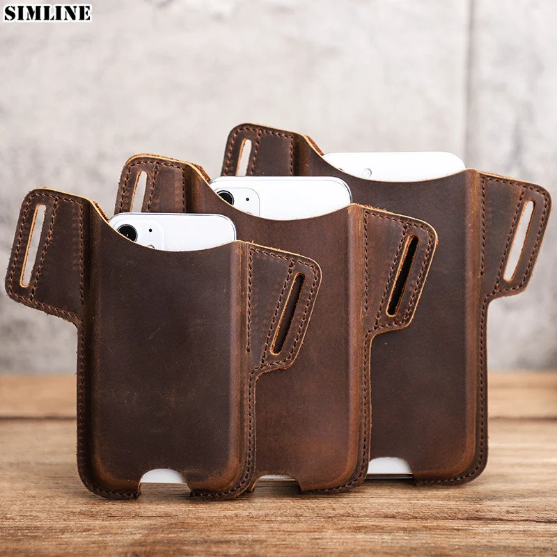

Genuine Leather Belt Cellphone Bag For iPhone 12 Pro Mini Max 5.4" 6.1" 6.7" Waist Mobile Phone Pouch Case Holder Holster Men
