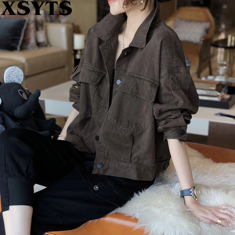 

Jean Jacket Women Denim Jackets Women 2022 Casual Loose Spring Fashion Short Casual Loose Long Sleeve Female coat Blue Jackets