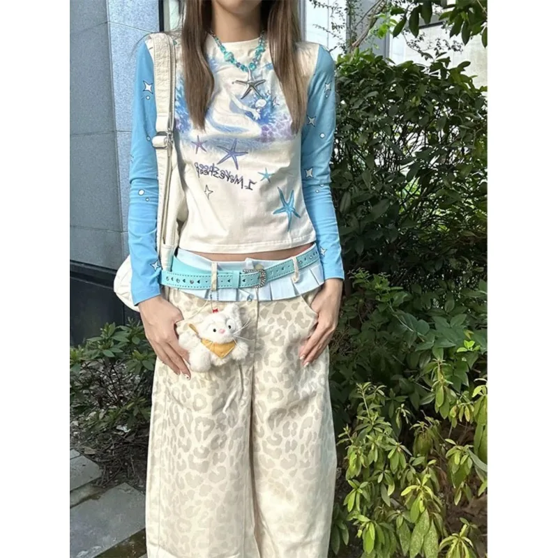 Футболка женская с круглым вырезом длинным рукавом и принтом морской звезды