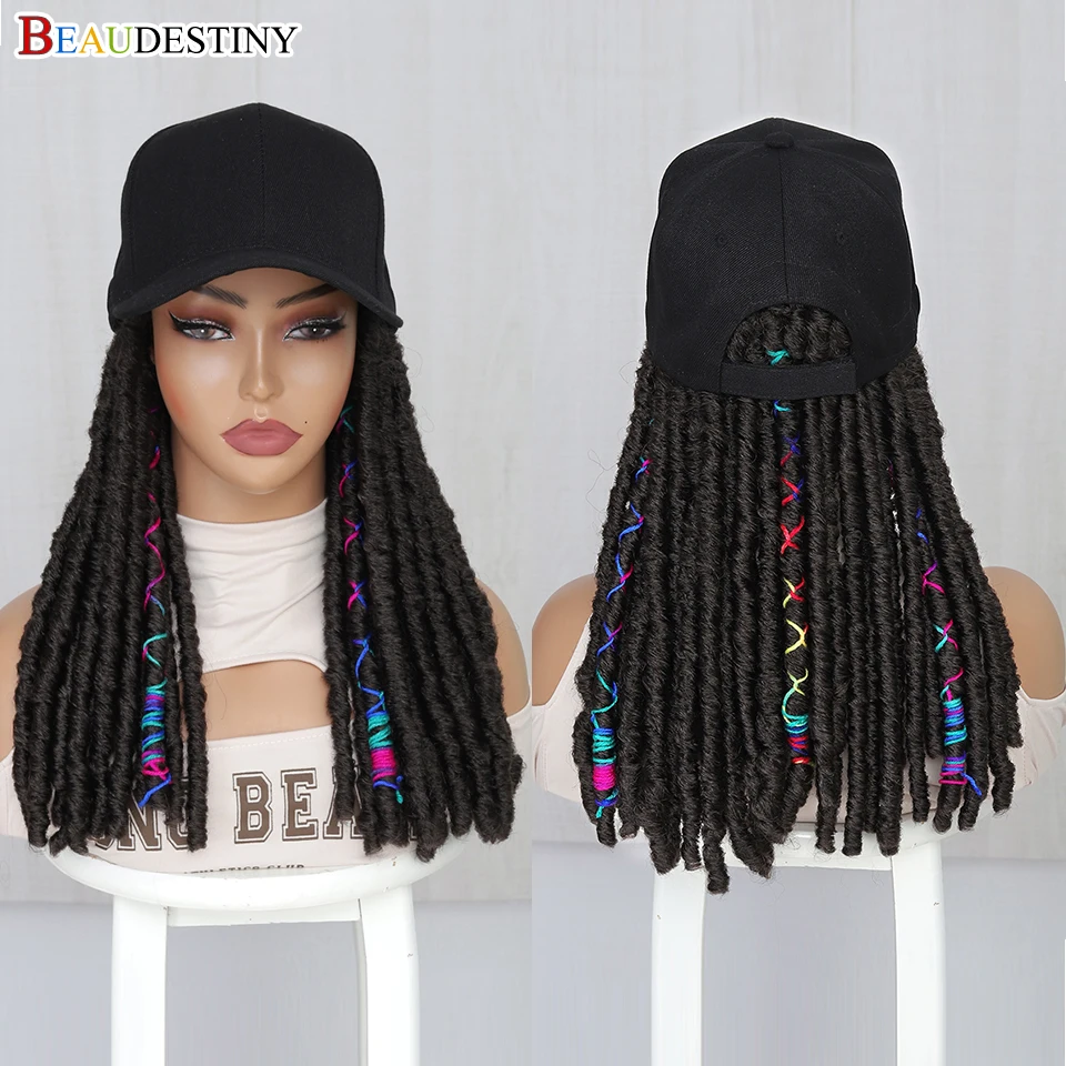 

Baseball Cap Wig Hair Extensions Hat Wigs Natural Black Synthetic Wig High Quality Goddess Faux Locs Braid Adjustable For Women