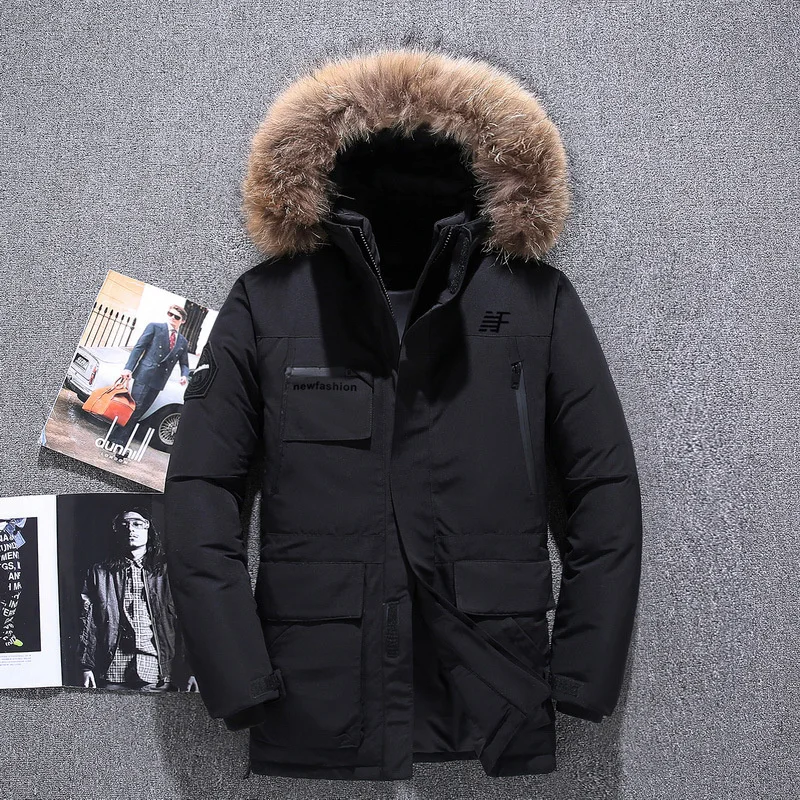 

Brand Winter Men's White Duck Down Jacket Warm Hooded Fur Collar Thick Puffer Jacket Coat Male Casual High Quality Overcoat