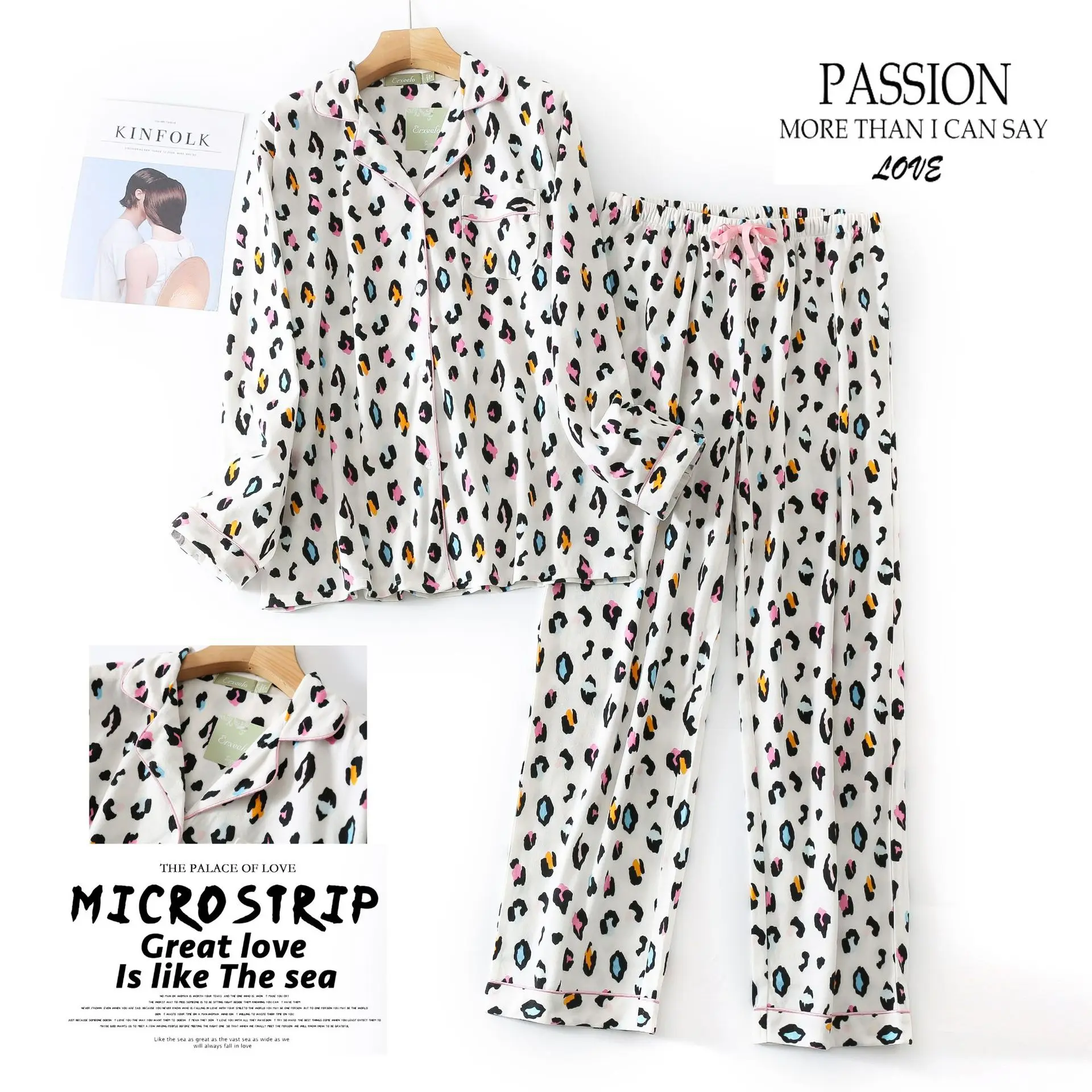 Ladies Knitted Flannel Pajamas Long Sleeve Pants Autumn And Winter Home Clothing Set Womens Pajamas Sleepwear Pajama Set