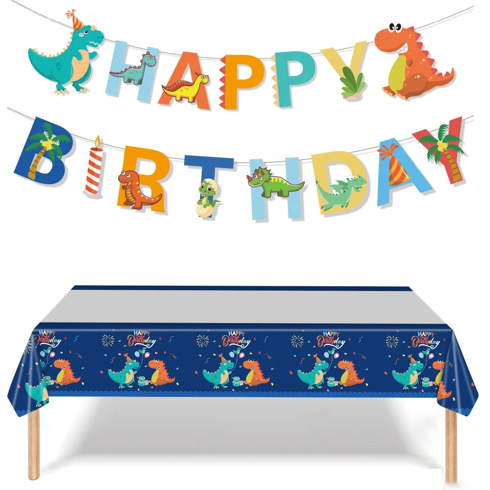 

Dinosaur Birthday Decoration Blue Boy Dino Happy Birthday Banner Paper Garland Tablecloth Disposable Dinner Plate Kids Favors