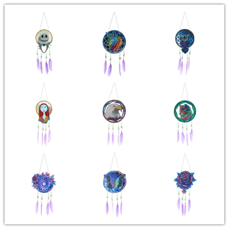 

DIY 5D Diamond Painted Wind Chime Pendant Dream Catcher Art Embroidery Mosaic Animal Pattern Bedroom Balcony Home Decor