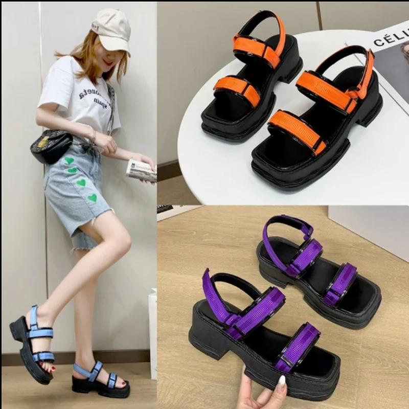 

Новинка 2022, спортивные сандалии, летняя универсальная спортивная пляжная обувь на толстой подошве, сандалии на липучке, Женская стильная об...