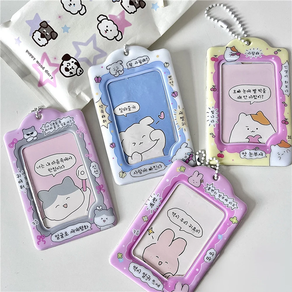 

Kpop Photocard Hold Cute Keychain Photocards Protector Bag Pendant Idol Photo Sleeves PVC Cartoon Rabbit INS Bus Card Case