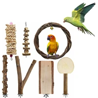 7 pcs bird parrot swing chewing toys fork perch rod stand 7 pcs standing climbing toy set for paw grinding cage accessories for