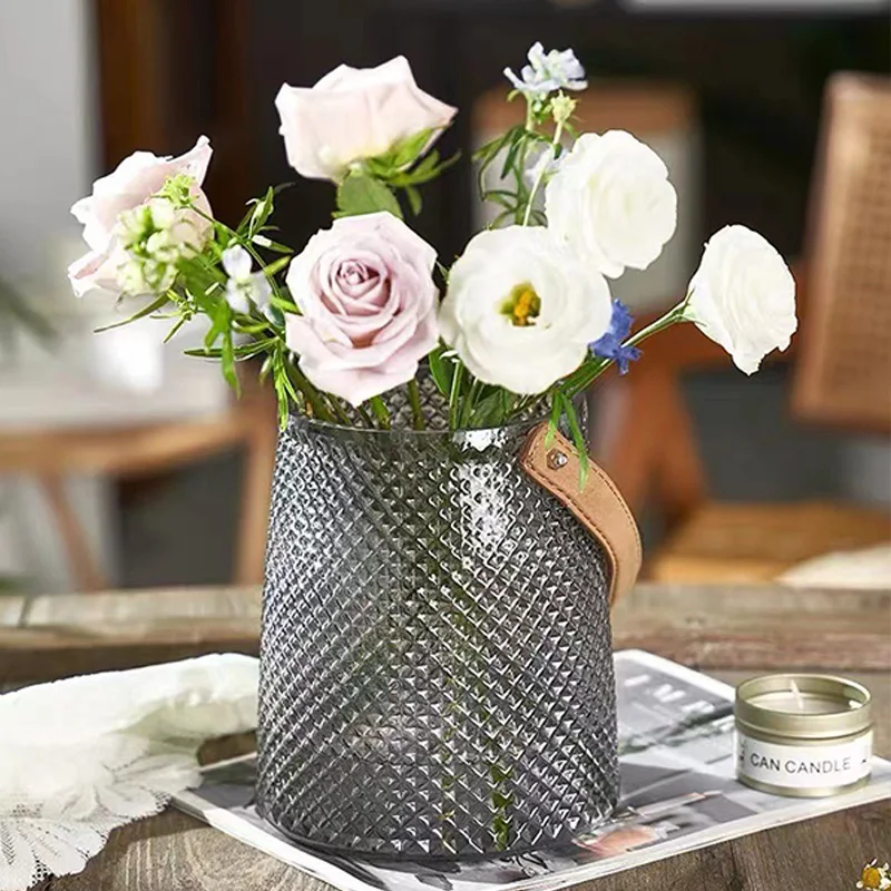 

Элегантная ваза для гидропоники, 1 шт., стеклянная ваза, украшение для дома с кожаной ручкой, Минималистичная бутылка для цветов