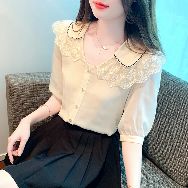 Летняя женская блузка с коротким рукавом модные женские блузки 2024 летняя