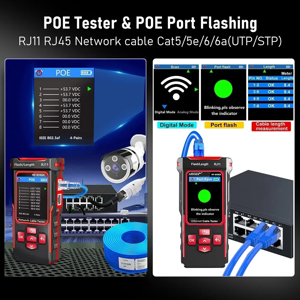 Фото Noyafa NF-859GK Line Finder Сетевой тестер IP-сканирования PING Test Перезаряжаемый линейный патрульный тестер №1