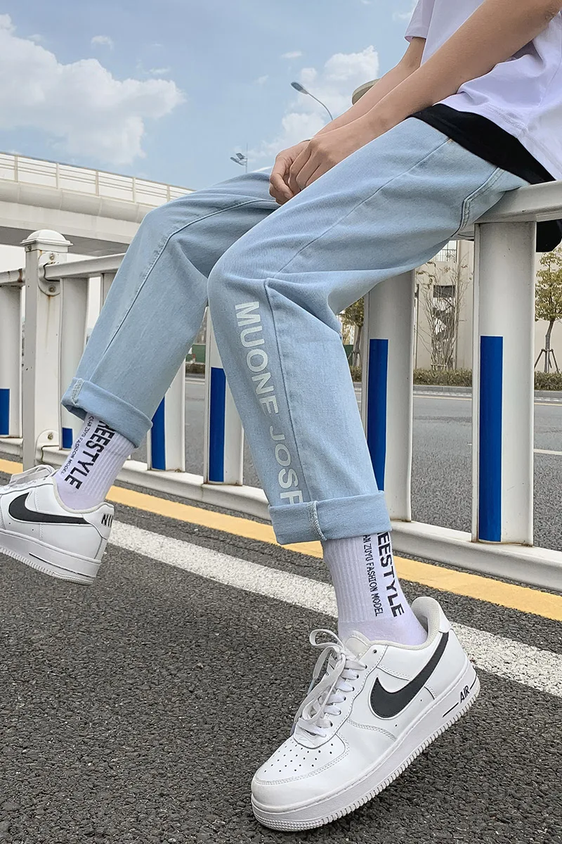 Hipster Jeans Harlan Pants for Men Summer Thin Straight Leg, Loose Stretch, Versatile, Small Foot, Nine-minute Pants