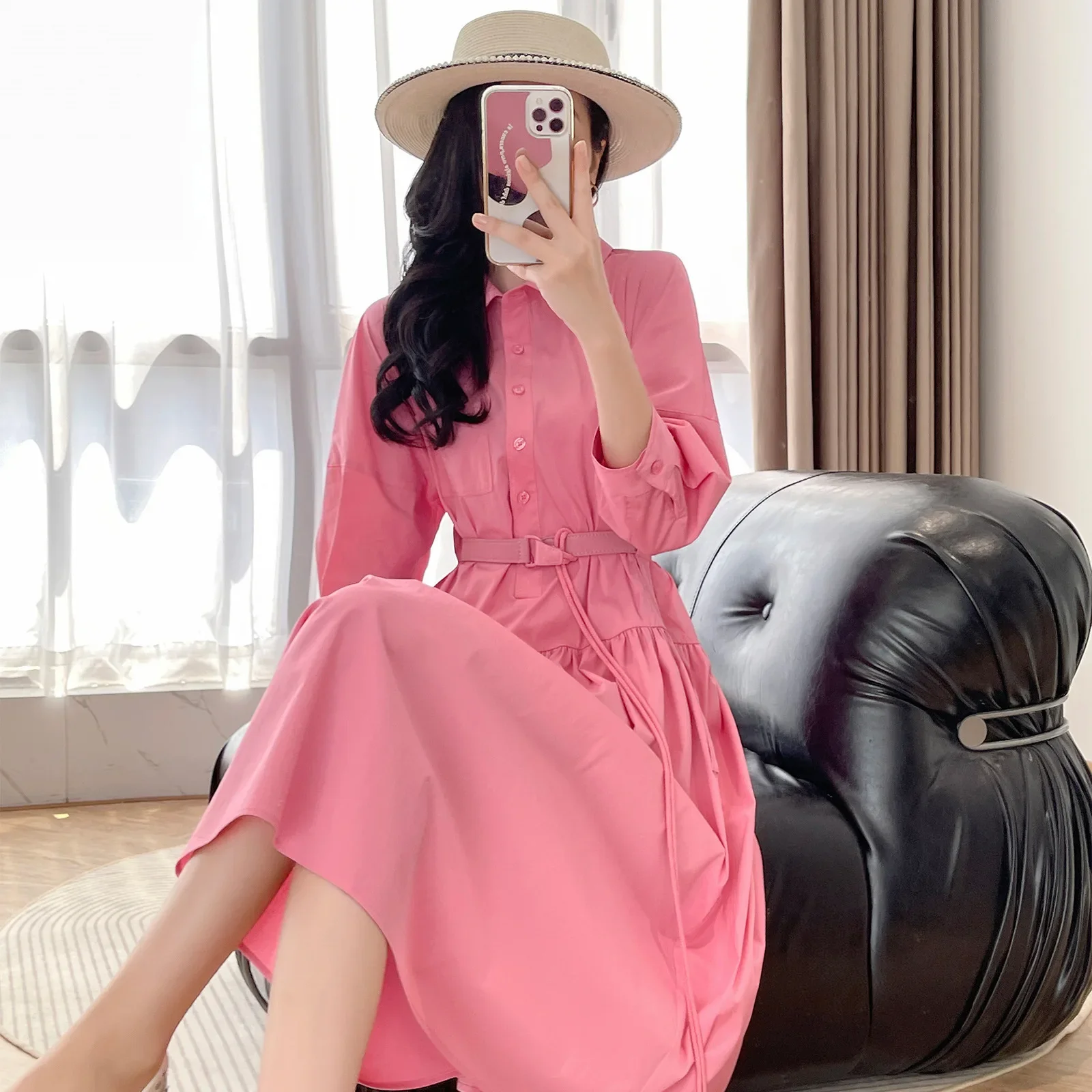 Nanfu высококачественное платье с длинными рукавами и талией для поездок на работу