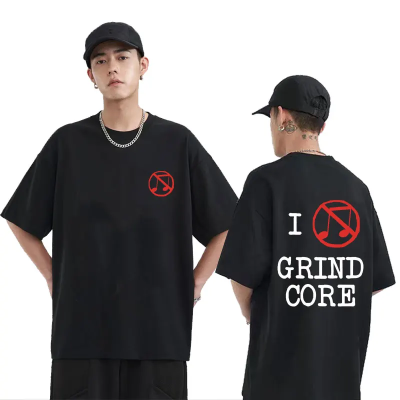 

I Love Grindcore Letter Logo Print Tshirt Men Women Vintage Loose T-shirts Short Sleeve Summer Men's Hip Hop Punk Black T Shirt