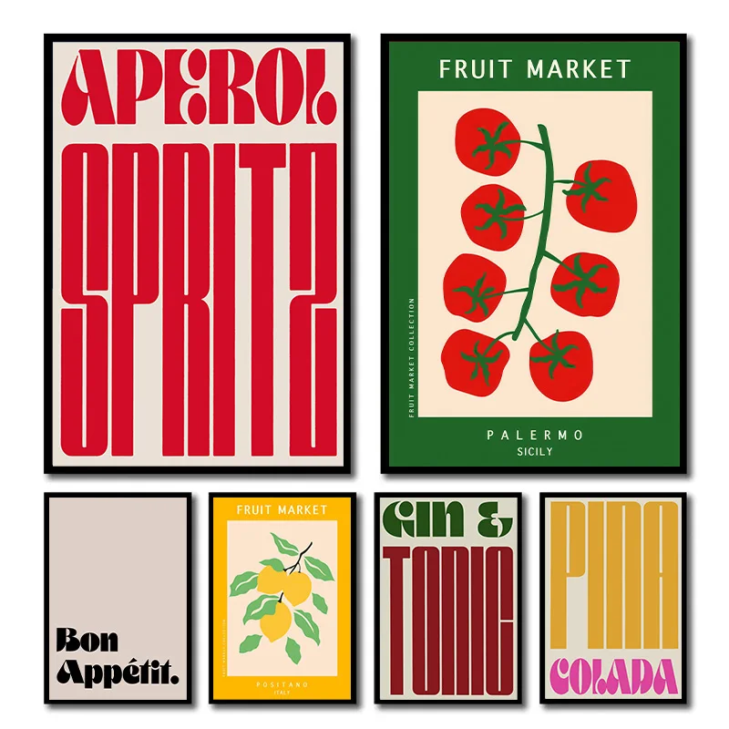 Абстрактный красочный текст с фруктами настенная живопись на холсте