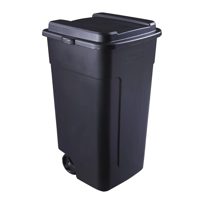 

Rubbermaid 50 Gal Wheeled Plastic Garage Trash Can Large Capacity Outdoor Garden Trash Can