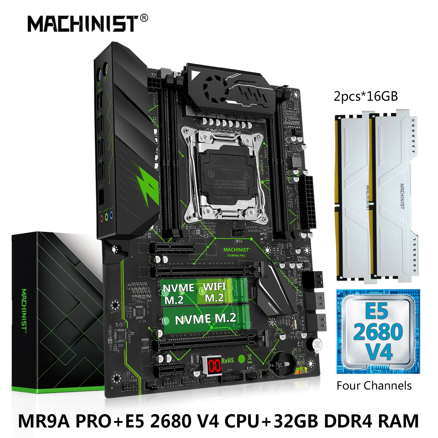 MACHINIST MR9A PRO X99 материнская плата LGA 2011-3 комплект Xeon E5 2680 V4 ЦПУ процессор 32 ГБ = 2*16 Гб DDR4 ECC ОЗУ память имя M.2 WIFI