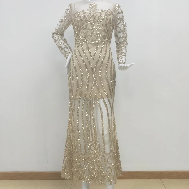 Женское облегающее платье с высокой талией вечернее длинным рукавом и