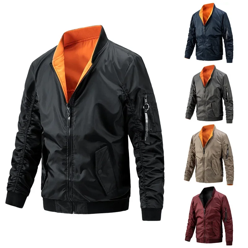 Men's Flying Jacket Air Travel Clothing Stand Collar Double-Sided Wearable Thin Cotton For European And American Markets