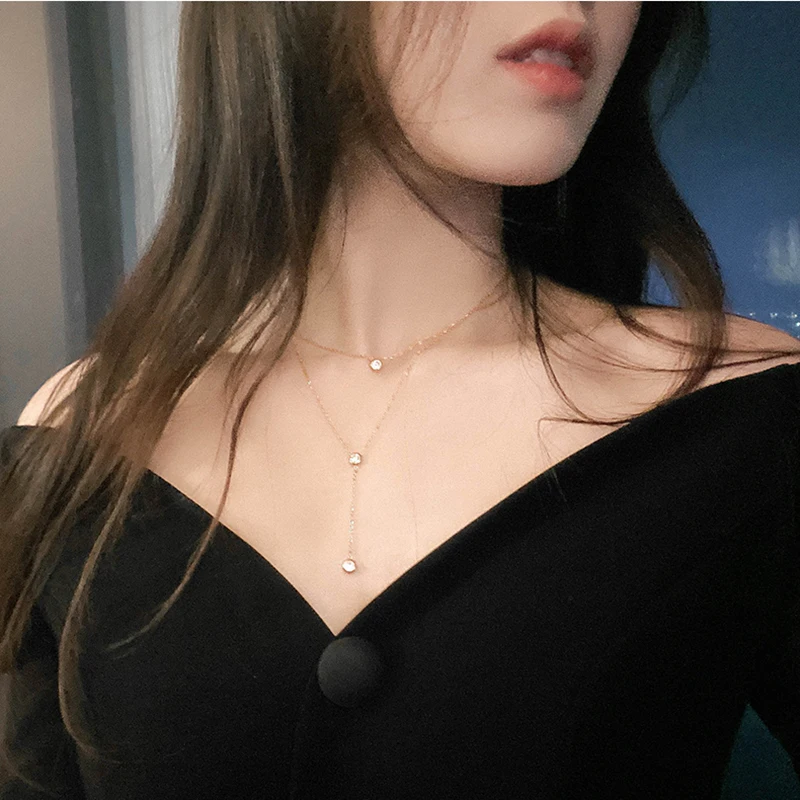 

New Simple Double Layer Titanium Steel Rose Gold Necklace Ladies Korean Fashion Jewelry Gothic Party Girl Sexy Clavicle Chain