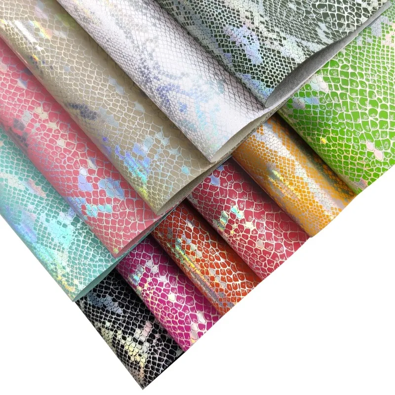 

Holographic Laser Snake Pattern Faux Leather Sheet Fabric PU 46*135cm for Making Shoe Bag Decoration bow