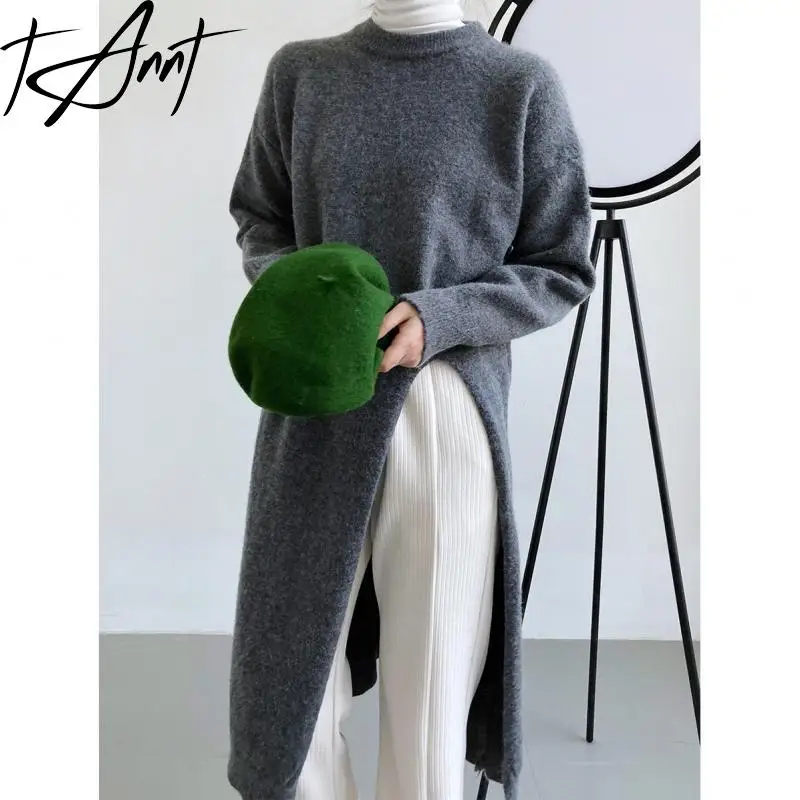 

Женский Асимметричный свитер с разрезом, черный, белый, серый, Винтажный Длинный трикотажный пуловер для женщин, 2023