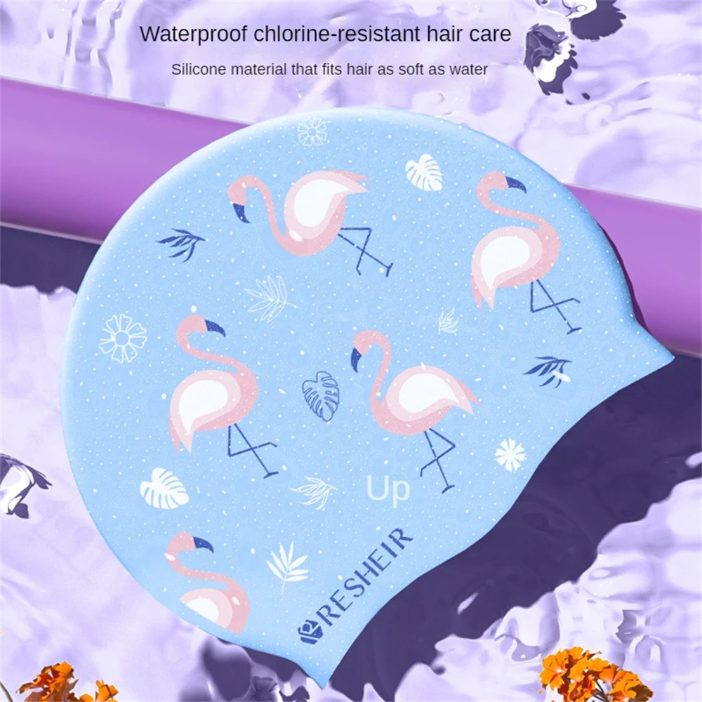

Женская Силиконовая Водонепроницаемая шапочка для плавания с длинными волосами и принтом фламинго