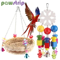parrot chewing toy straw rattan bird nest swing toys for birds colorful hanging basket stands with bell birdcage accessories