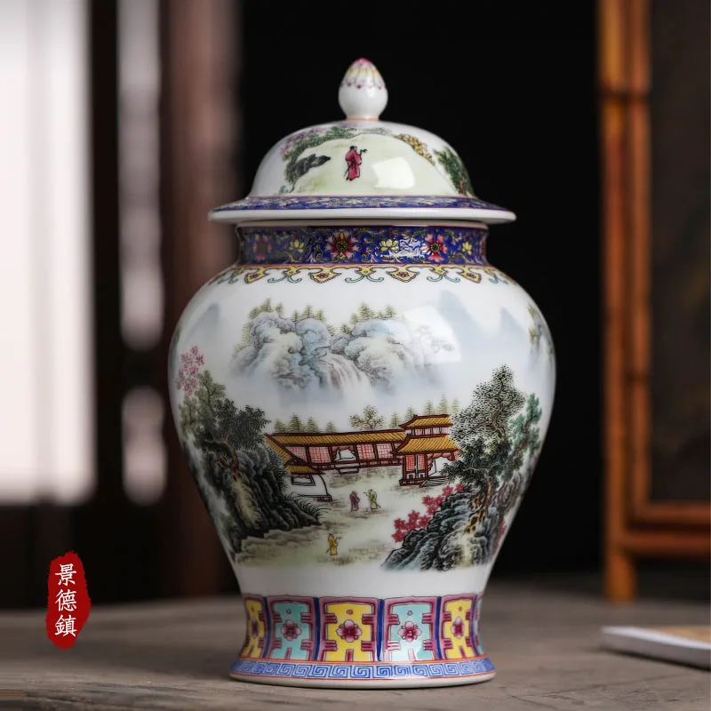 

Jingdezhen Enamel Ceramic General Tank Antique Jar Canned Ornaments Sealed Storage Pot With Lid