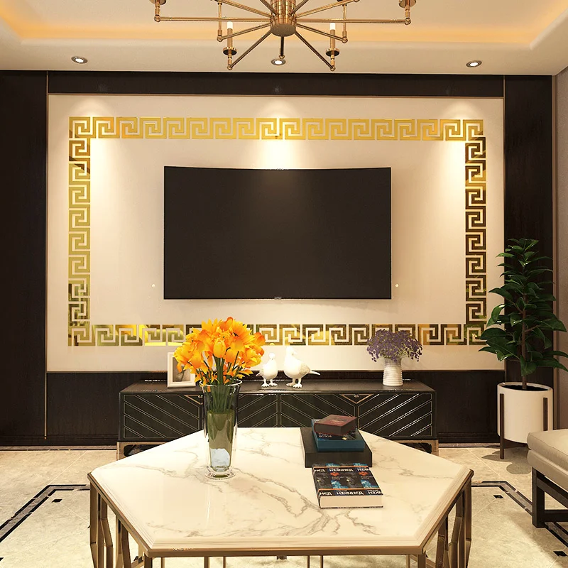 

100pcs Acrylic Wall Decor Sticker Self Adhesive Waist Line 3D Mirror Sticker Living Room Wall Side Strip Corner Line Sticker